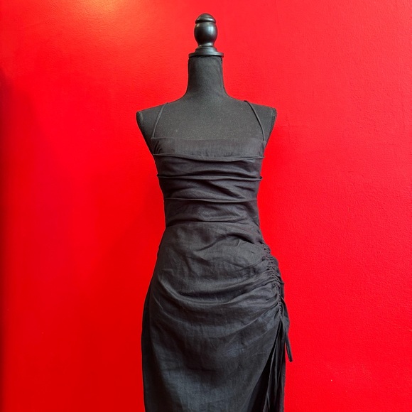 🖤 RUMER Loulou Black Linen Maxi S | Quiet Luxury Bali Yacht Dress l - Picture 9 of 11